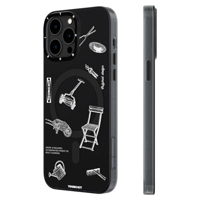 Apple iPhone 14 Pro Max Kılıf Magsafe Şarj Özellikli Desenli Youngkit Plaything Serisi Kapak Siyah