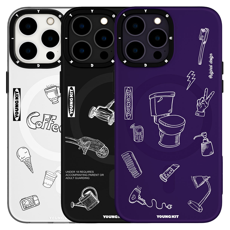 Apple iPhone 14 Pro Max Kılıf Magsafe Şarj Özellikli Desenli Youngkit Plaything Serisi Kapak Mor