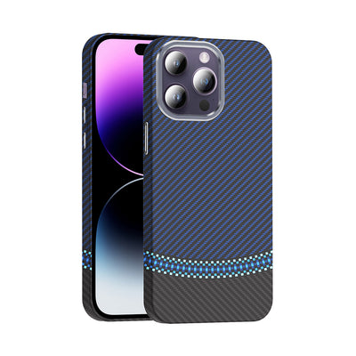 Apple iPhone 14 Pro Max Kılıf M-safe Şarj Özellikli Karbon Fiber Görünümlü Zore Gros Kapak Lacivert