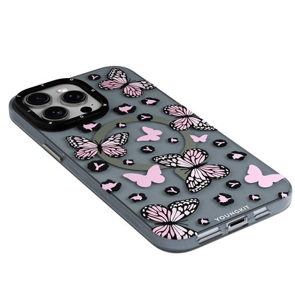 iPhone 14 Pro Max Kılıf M-safe Şarj Özellikli Kelebek Desenli Youngkit Shadow Dance Serisi Kılıf