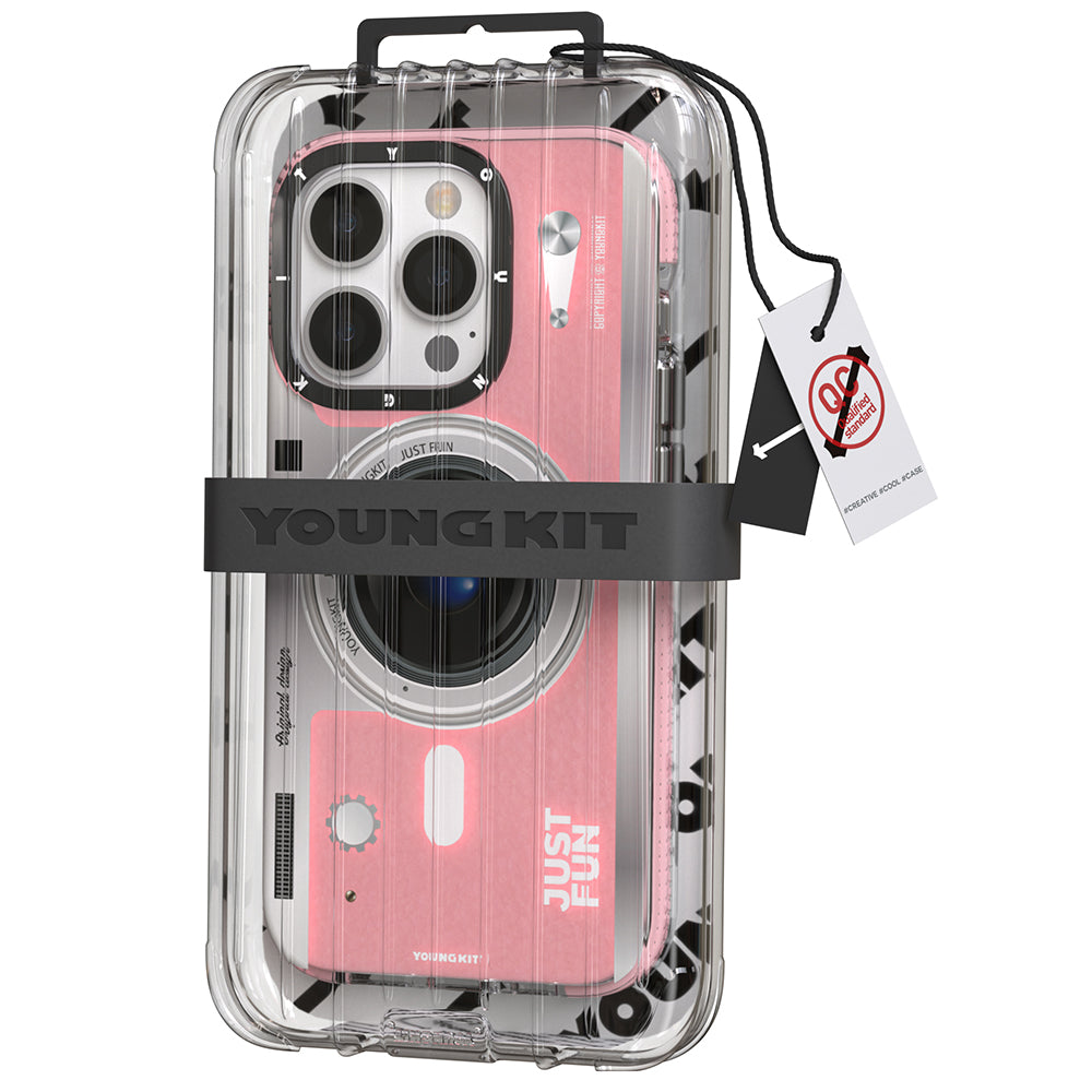 Apple iPhone 14 Pro Max Kılıf Magsafe Şarj Özellikli Lens Figürlü YoungKit Art Film Serisi Kapak Pembe