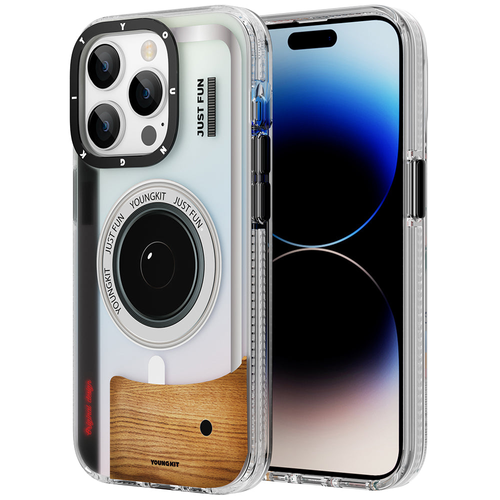 Apple iPhone 14 Pro Max Kılıf Magsafe Şarj Özellikli Lens Figürlü YoungKit Art Film Serisi Kapak Beyaz