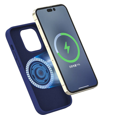 Apple iPhone 14 Pro Max Kılıf Magsafe Şarj Özellikli Liquid Silikon Recci Mousse Serisi Kapak Mavi