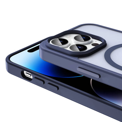 Apple iPhone 14 Pro Max Kılıf M-safe Şarj Özellikli Mat Arka Yüzey Zore Sio Kapak Lacivert