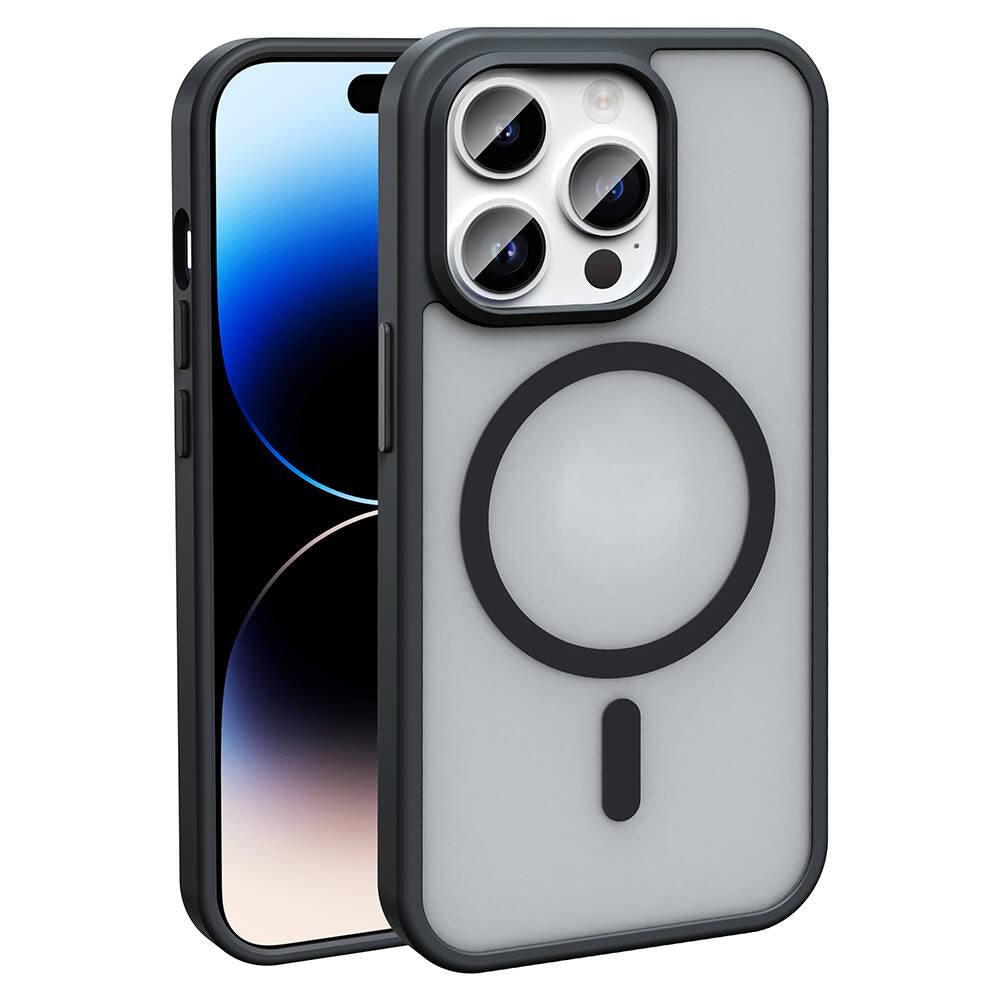 Apple iPhone 14 Pro Max Kılıf M-safe Şarj Özellikli Mat Arka Yüzey Zore Sio Kapak Siyah