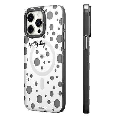 Apple iPhone 14 Pro Max Kılıf Magsafe Şarj Özellikli Polka Dot Desenli Youngkit Spots Serisi Kapak Beyaz