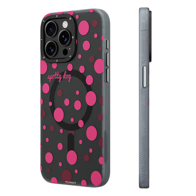 Apple iPhone 14 Pro Max Kılıf Magsafe Şarj Özellikli Polka Dot Desenli Youngkit Spots Serisi Kapak Gri
