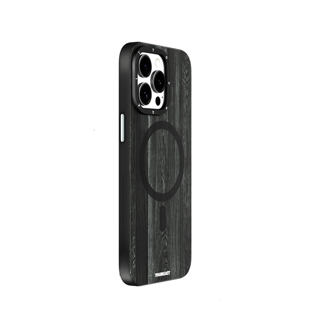 Apple iPhone 14 Pro Max Kılıf Magsafe Şarj Özellikli Sararmaya Dayanıklı Youngkit Wood Forest Serisi Kapak Kahverengi