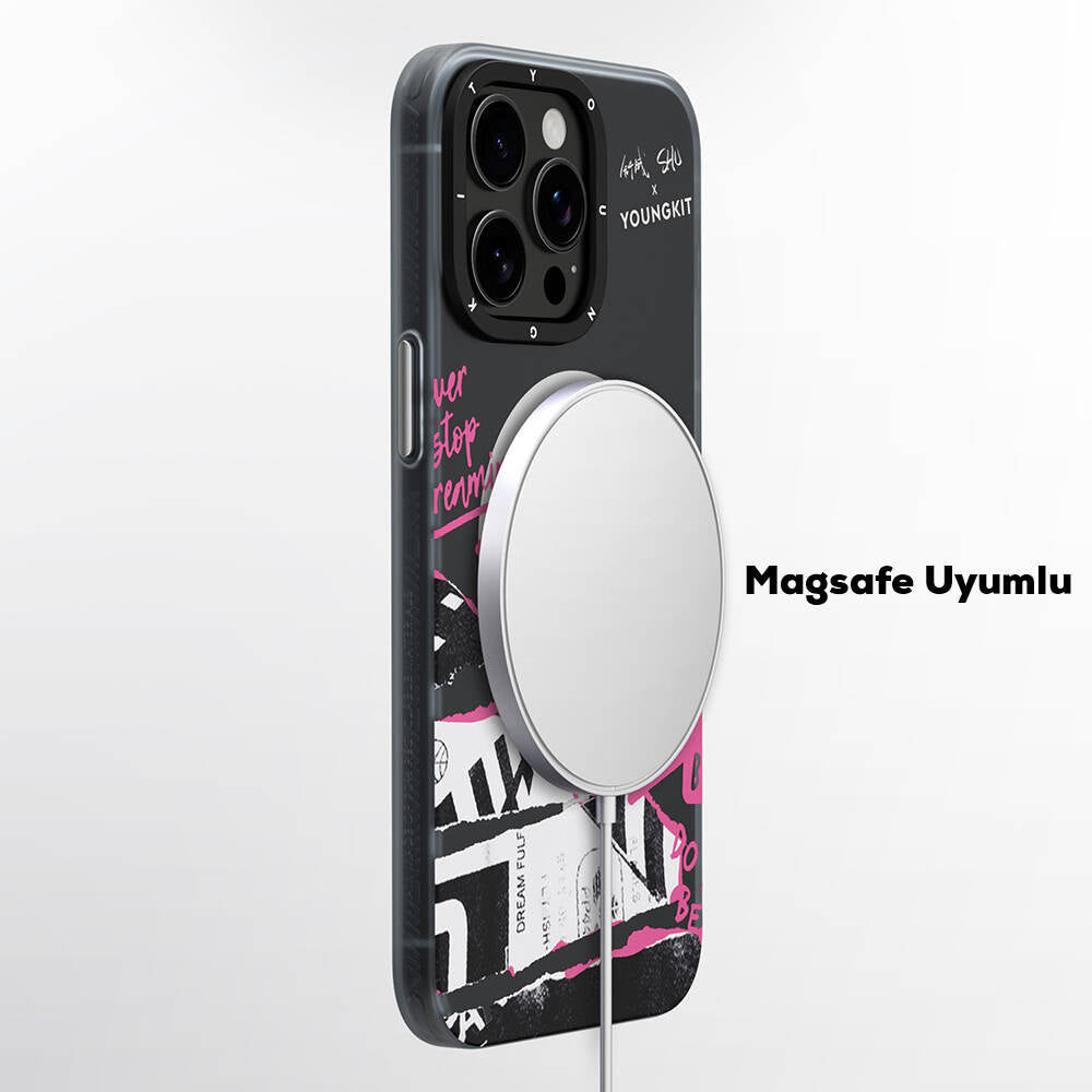 Apple iPhone 14 Pro Max Kılıf Magsafe Şarj Özellikli Shu Tasarımlı Youngkit Dreamland Serisi Kapak Pembe