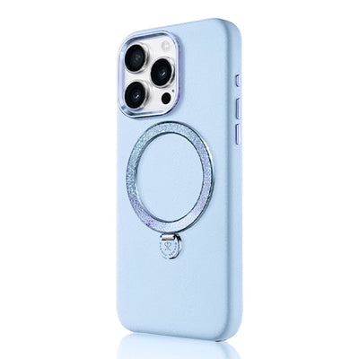 Apple iPhone 14 Pro Max Kılıf M-safe Şarj Özellikli Standlı Suni Deri Tasarımlı Pynana Dancing Circle Serisi Kapak Mavi