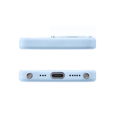 Apple iPhone 14 Pro Max Kılıf M-safe Şarj Özellikli Standlı Suni Deri Tasarımlı Pynana Dancing Circle Serisi Kapak Mavi