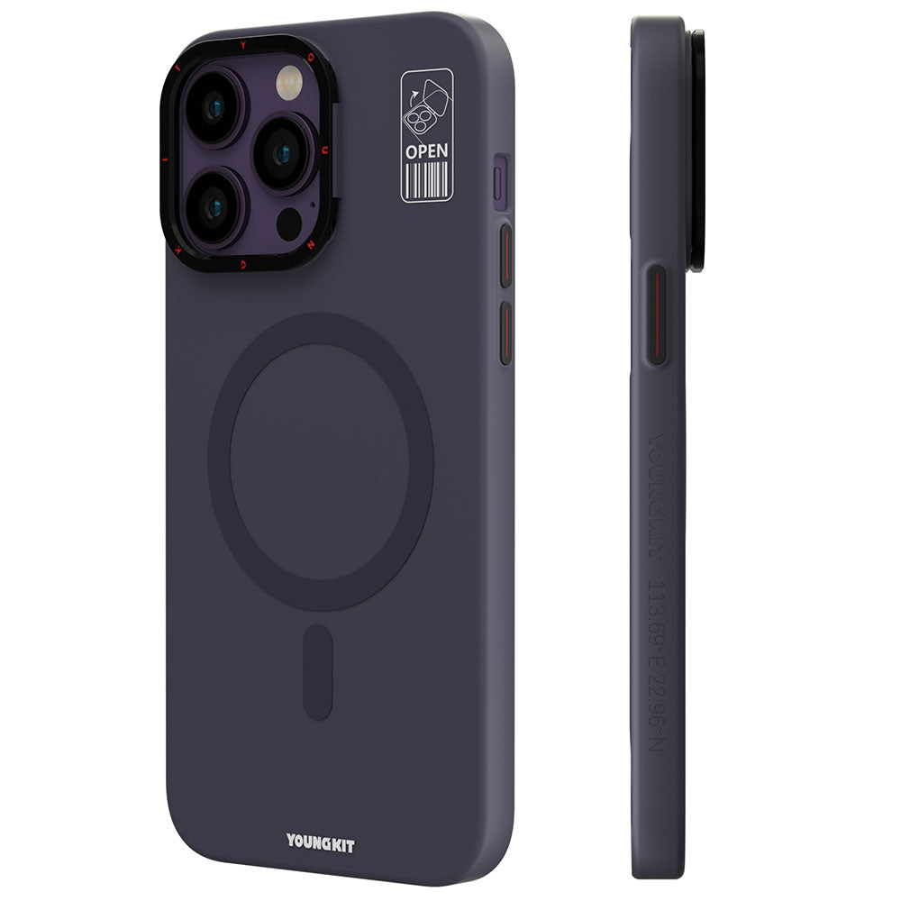 Apple iPhone 14 Pro Max Kılıf Magsafe Şarj Özellikli Standlı YoungKit Hermit Bracket Serisi Kapak Derin Mor