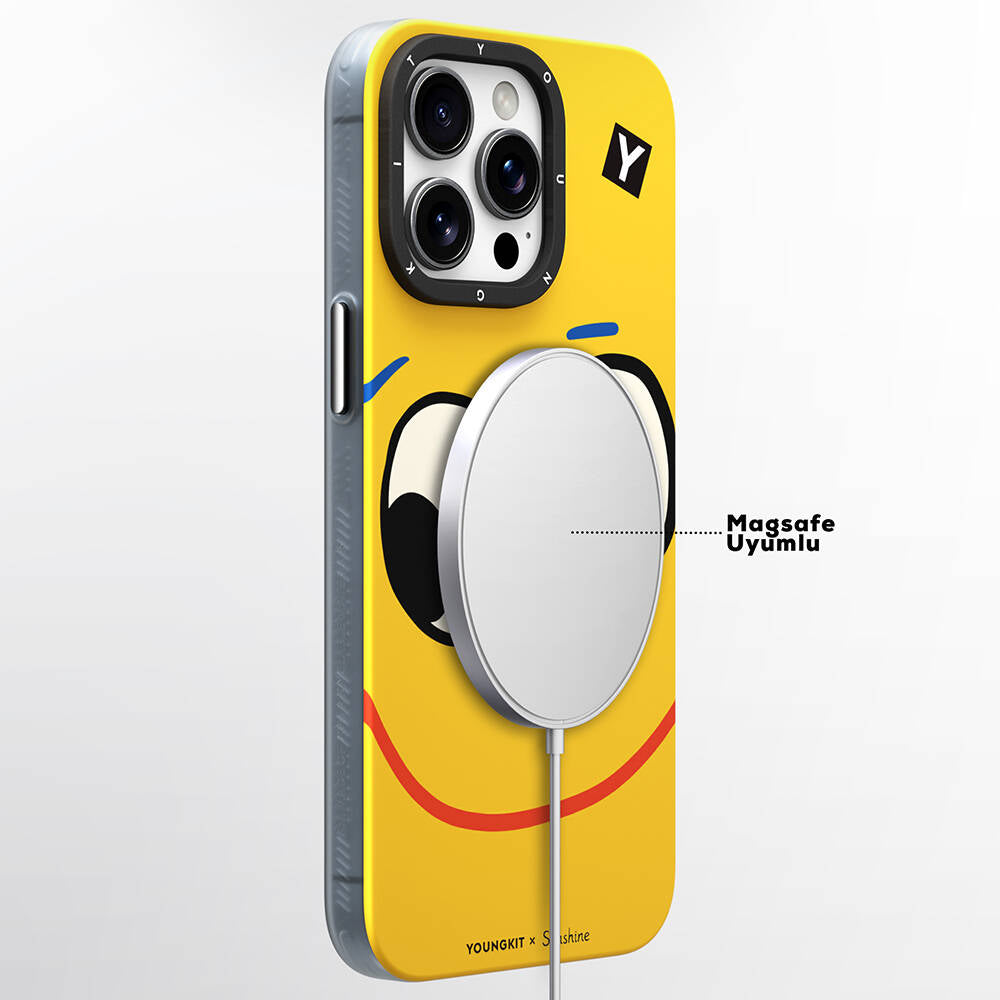 Apple iPhone 14 Pro Max Kılıf Magsafe Şarj Özellikli Sunshine Tasarımlı Youngkit Daily Happy Serisi Kapak Siyah-Sarı