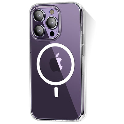 Apple iPhone 14 Pro Max Kılıf Magsafe Şarj Özellikli Transparan Sert PC Wlons Pita Kapak Derin Mor