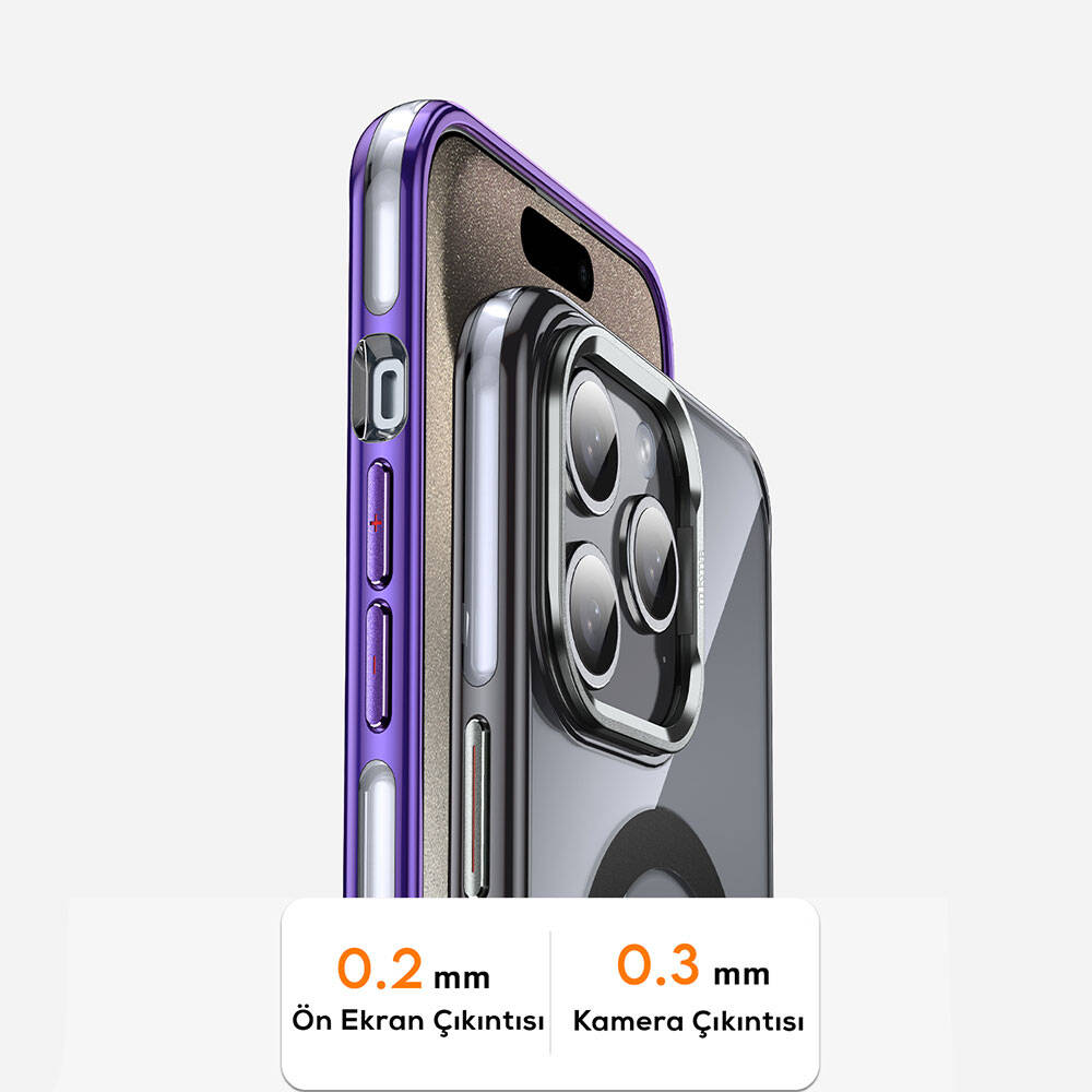 Apple iPhone 14 Pro Max Kılıf Magsafe Şarj Özellikli Wlons Standlı Efsane Kapak Mor