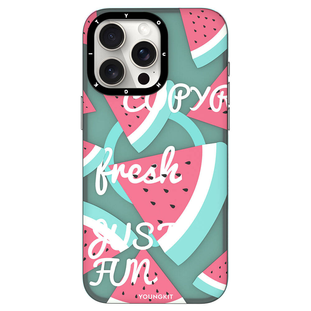 Apple iPhone 14 Pro Max Kılıf Magsafe Şarj Özellikli Yaz Meyvesi Desenli Youngkit Fruity Flavour Serisi Kapak Yeşil