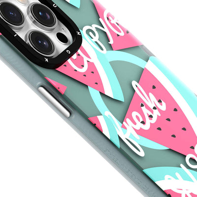 Apple iPhone 14 Pro Max Kılıf Magsafe Şarj Özellikli Yaz Meyvesi Desenli Youngkit Fruity Flavour Serisi Kapak Yeşil