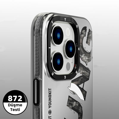 Apple iPhone 14 Pro Max Kılıf Magsafe Şarj Özellikli Yazı Temalı YoungKit Mechanic Serisi Kapak Gri