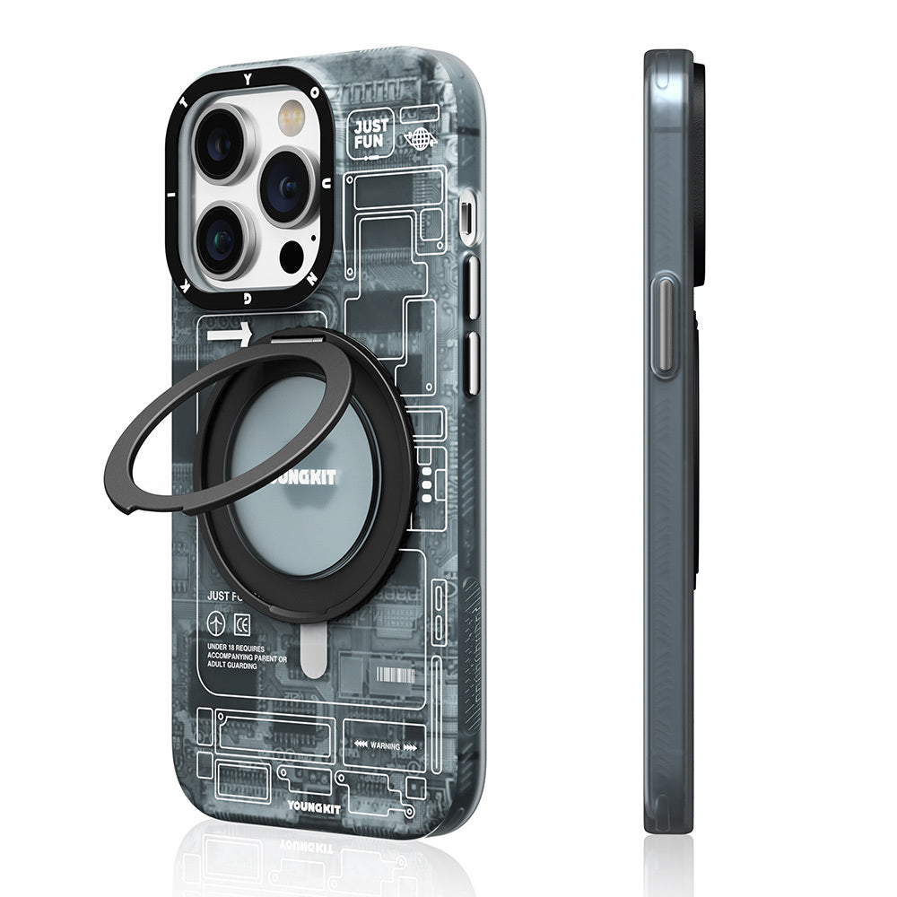 Apple iPhone 14 Pro Max Kılıf Magsafe Şarj Özellikli Youngkit 360° Standlı Technology Serisi Kapak Mavi