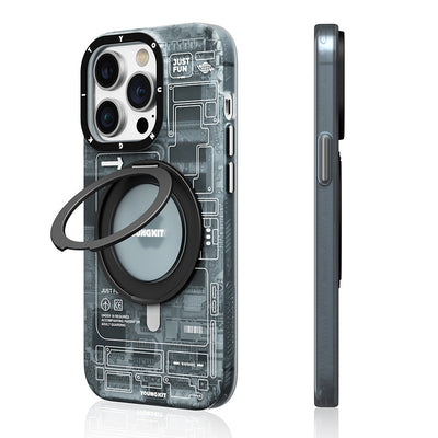 Apple iPhone 14 Pro Max Kılıf Magsafe Şarj Özellikli Youngkit 360° Standlı Technology Serisi Kapak Mavi