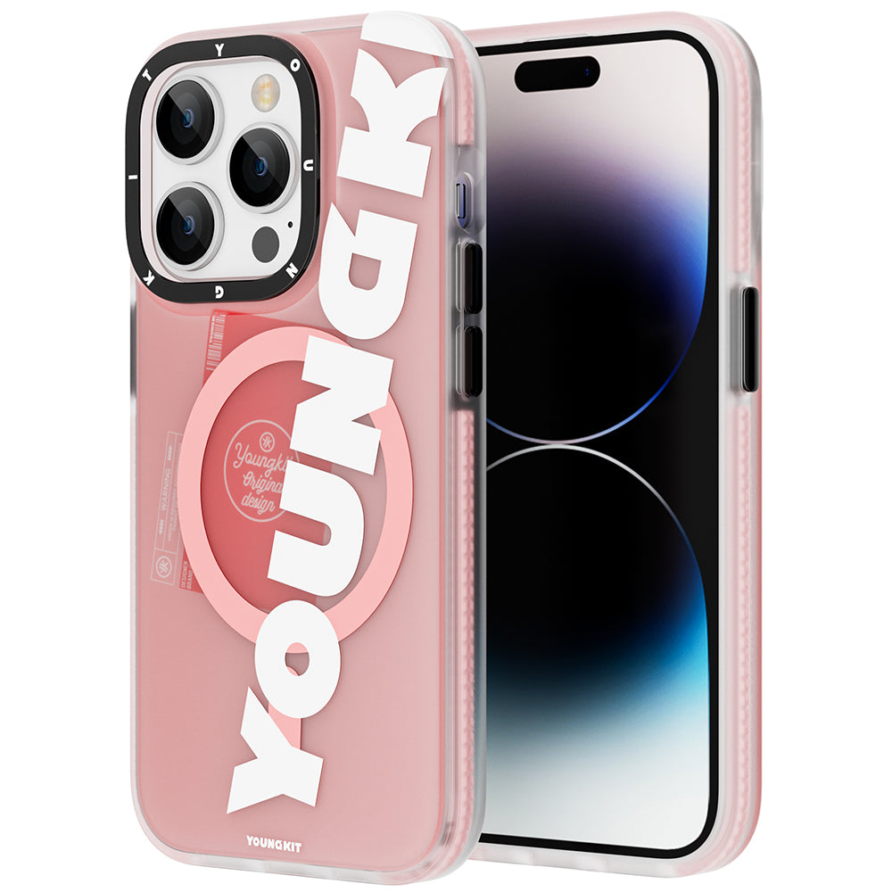 Apple iPhone 14 Pro Max Kılıf Magsafe Şarj Özellikli Youngkit Binfen Serisi Yazı Temalı Kapak Mor