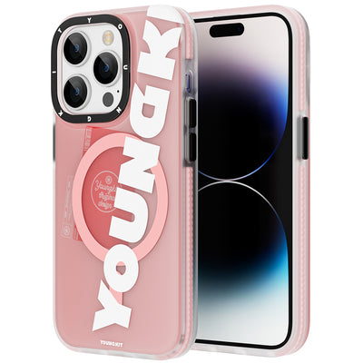 Apple iPhone 14 Pro Max Kılıf Magsafe Şarj Özellikli Youngkit Binfen Serisi Yazı Temalı Kapak Mor