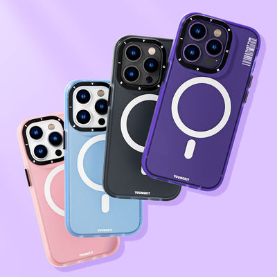 Apple iPhone 14 Pro Max Kılıf Magsafe Şarj Özellikli Youngkit Colored Sand Serisi Kapak Mor