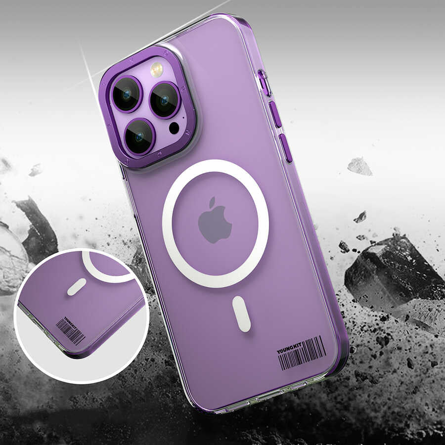 Apple iPhone 14 Pro Max Kılıf Magsafe Şarj Özellikli Youngkit Coloured Glaze Serisi Kapak Beyaz