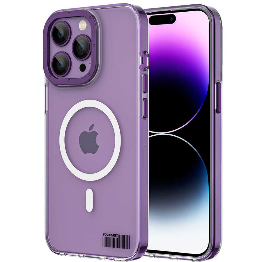 Apple iPhone 14 Pro Max Kılıf Magsafe Şarj Özellikli Youngkit Coloured Glaze Serisi Kapak Derin Mor