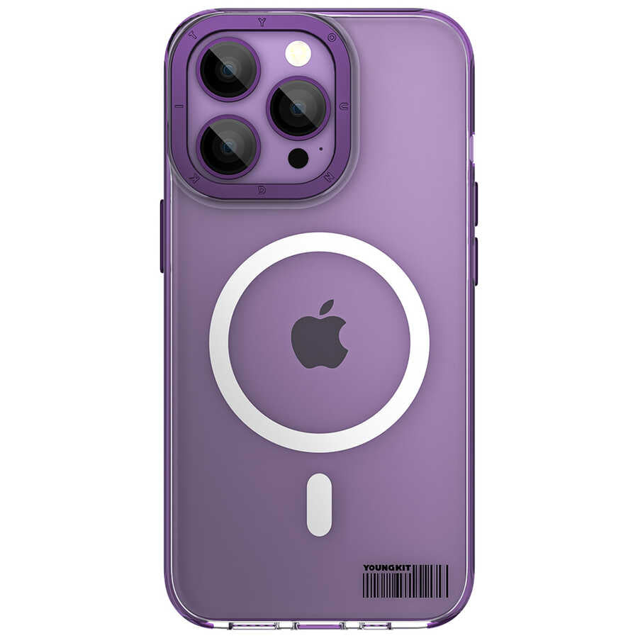 Apple iPhone 14 Pro Max Kılıf Magsafe Şarj Özellikli Youngkit Coloured Glaze Serisi Kapak Derin Mor