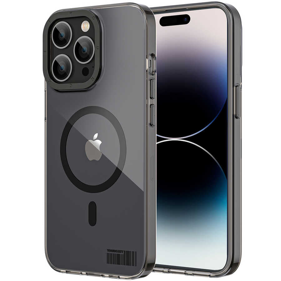 Apple iPhone 14 Pro Max Kılıf Magsafe Şarj Özellikli Youngkit Coloured Glaze Serisi Kapak Siyah