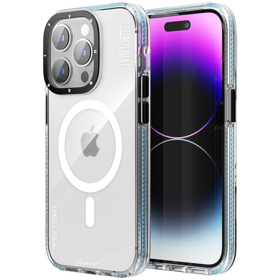 Apple iPhone 14 Pro Max Kılıf Magsafe Şarj Özellikli YoungKit Exquisite Serisi Kapak Mavi