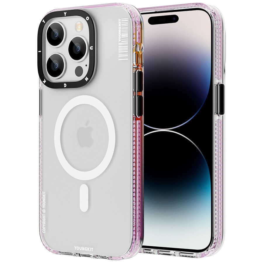 Apple iPhone 14 Pro Max Kılıf Magsafe Şarj Özellikli Youngkit Jane Sand Serisi Kapak Pembe