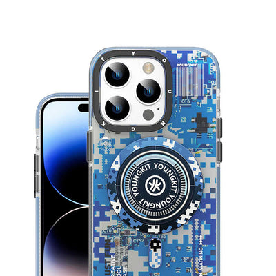 Apple iPhone 14 Pro Max Kılıf Magsafe Şarj Özellikli YoungKit Kamuflaj Serisi Kapak Beyaz