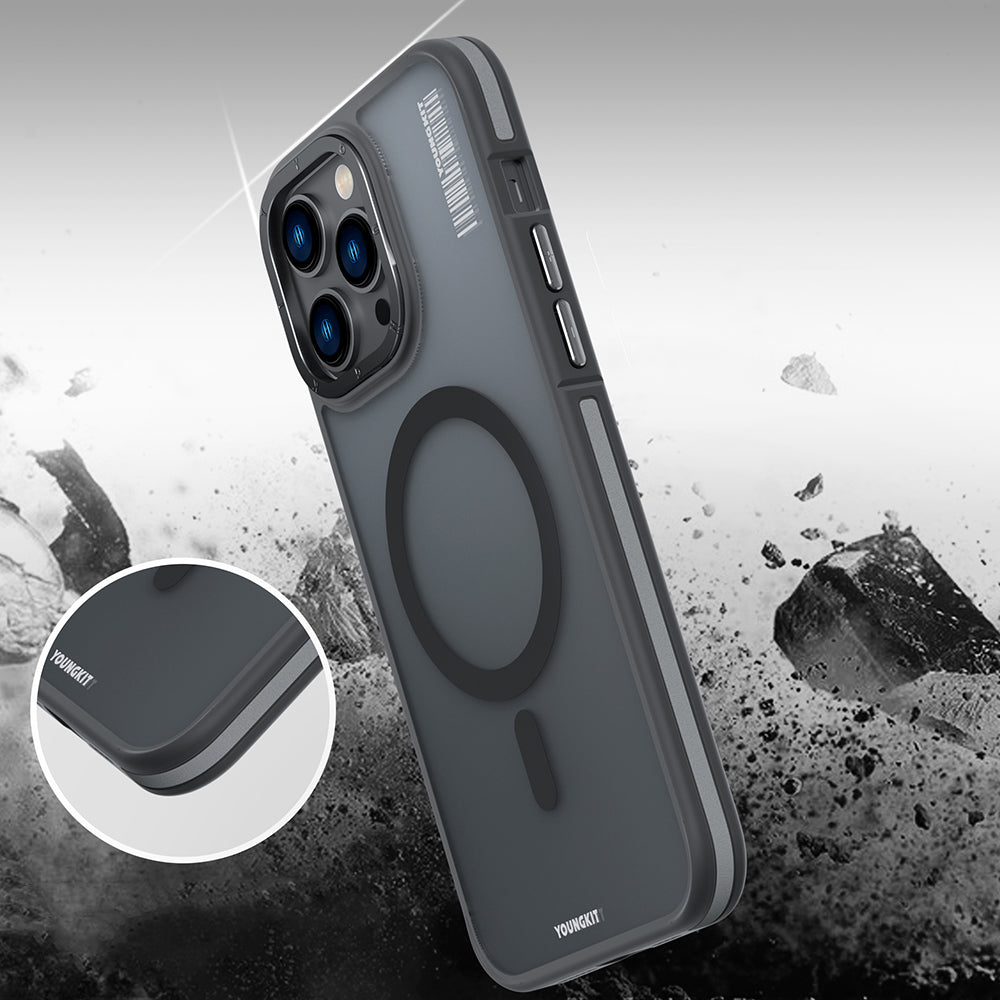iPhone 14 Pro Max Kılıf M-safe Şarj Özellikli Youngkit Rock Sand Serisi Kılıf