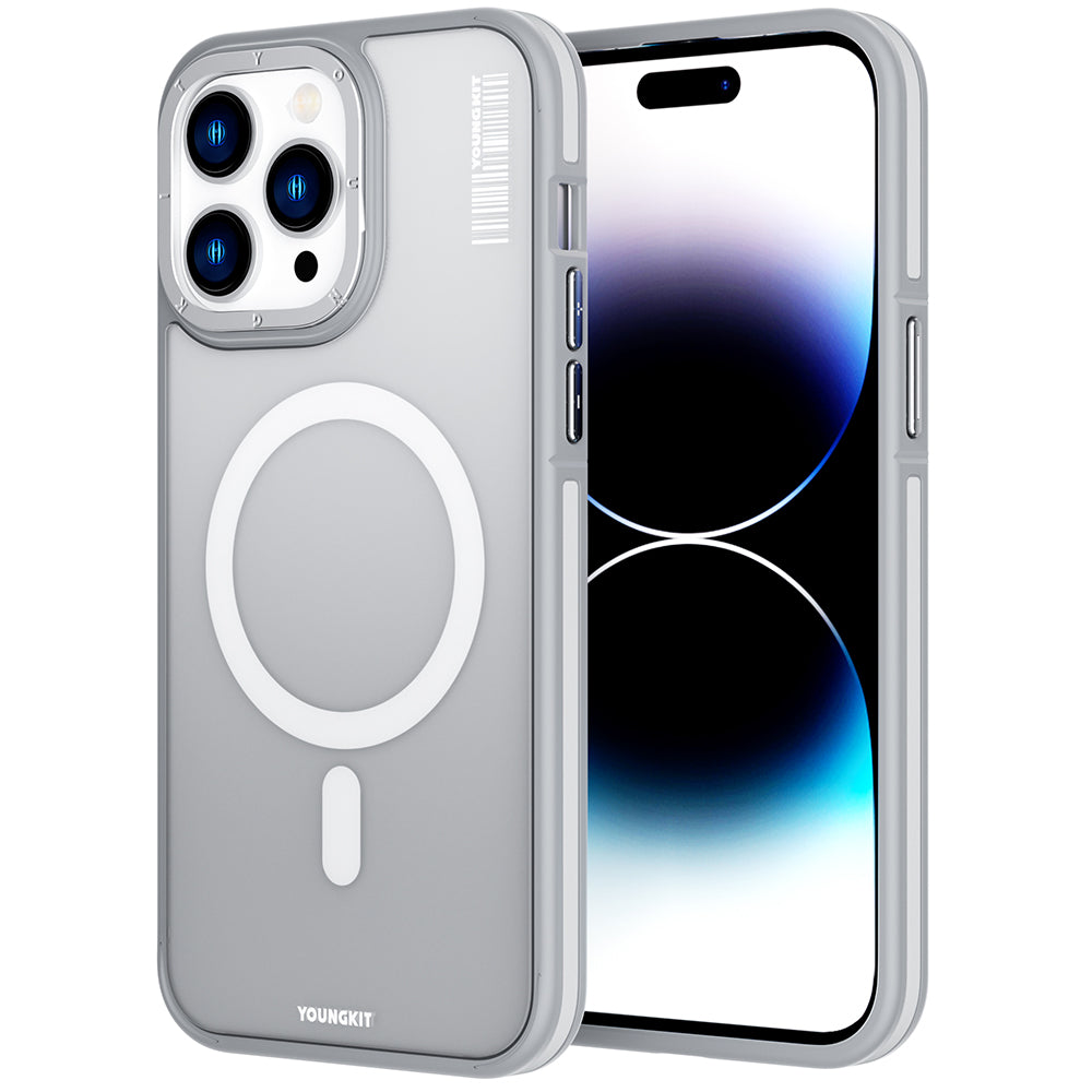 Apple iPhone 14 Pro Max Kılıf Magsafe Şarj Özellikli Youngkit Rock Sand Serisi Kapak Gri