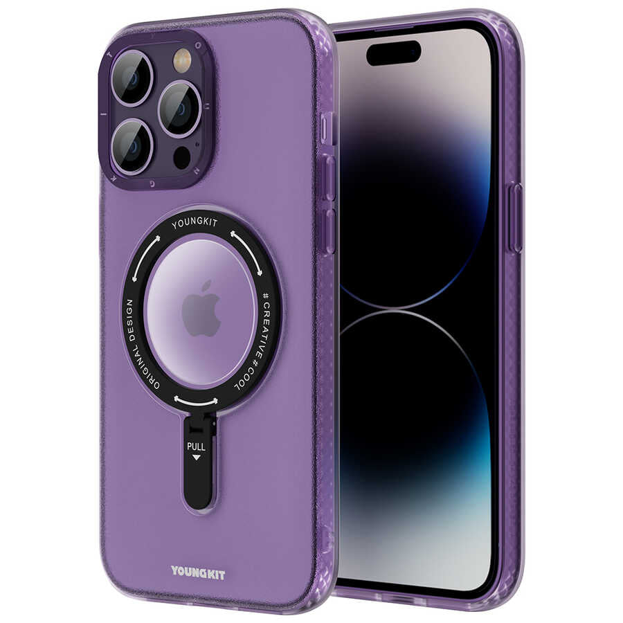 Apple iPhone 14 Pro Max Kılıf Magsafe Şarj Özellikli Youngkit Rock Serisi Kapak Derin Mor