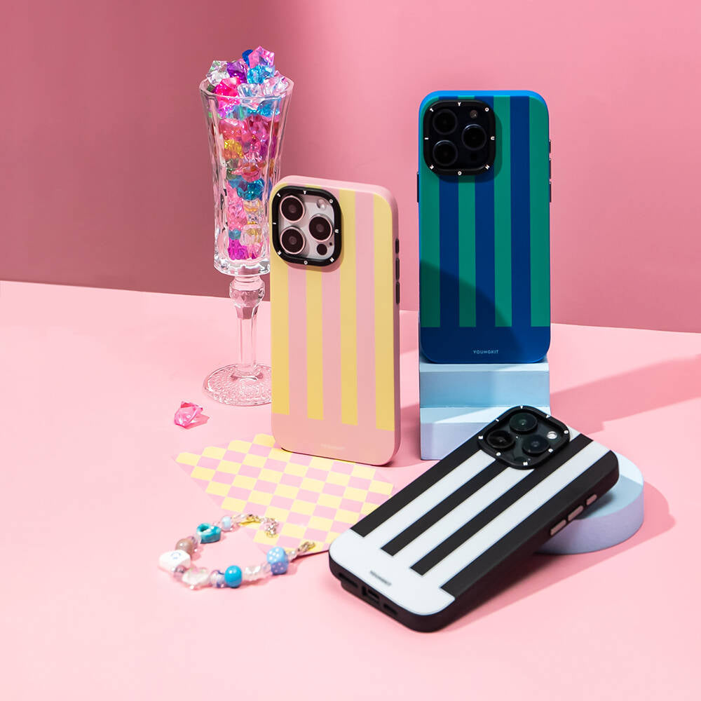 Apple iPhone 14 Pro Max Kılıf Magsafe Şarj Özellikli Youngkit Striped Piano Keys Serisi Kapak Pembe