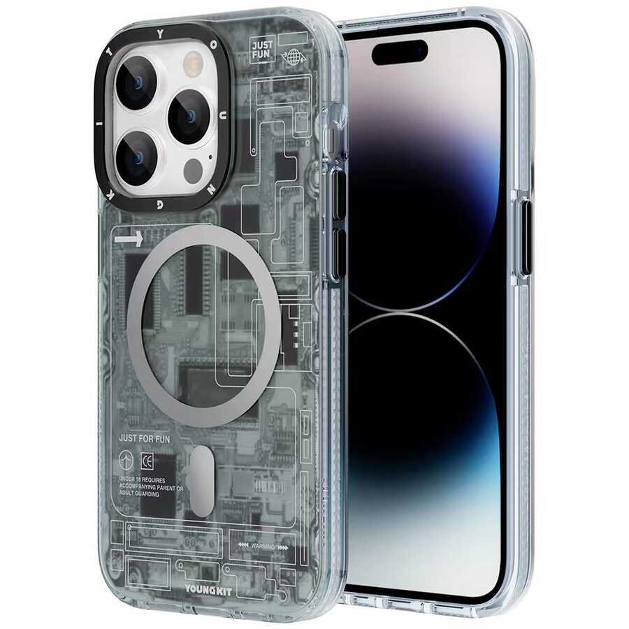 Apple iPhone 14 Pro Max Kılıf Magsafe Şarj Özellikli YoungKit Technology Serisi Kapak Siyah