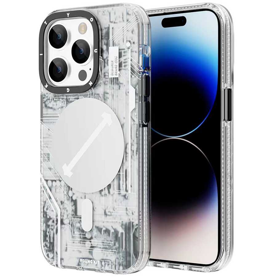 Apple iPhone 14 Pro Max Kılıf Magsafe Şarj Özellikli YoungKit Technology Serisi Kapak Siyah-Gri