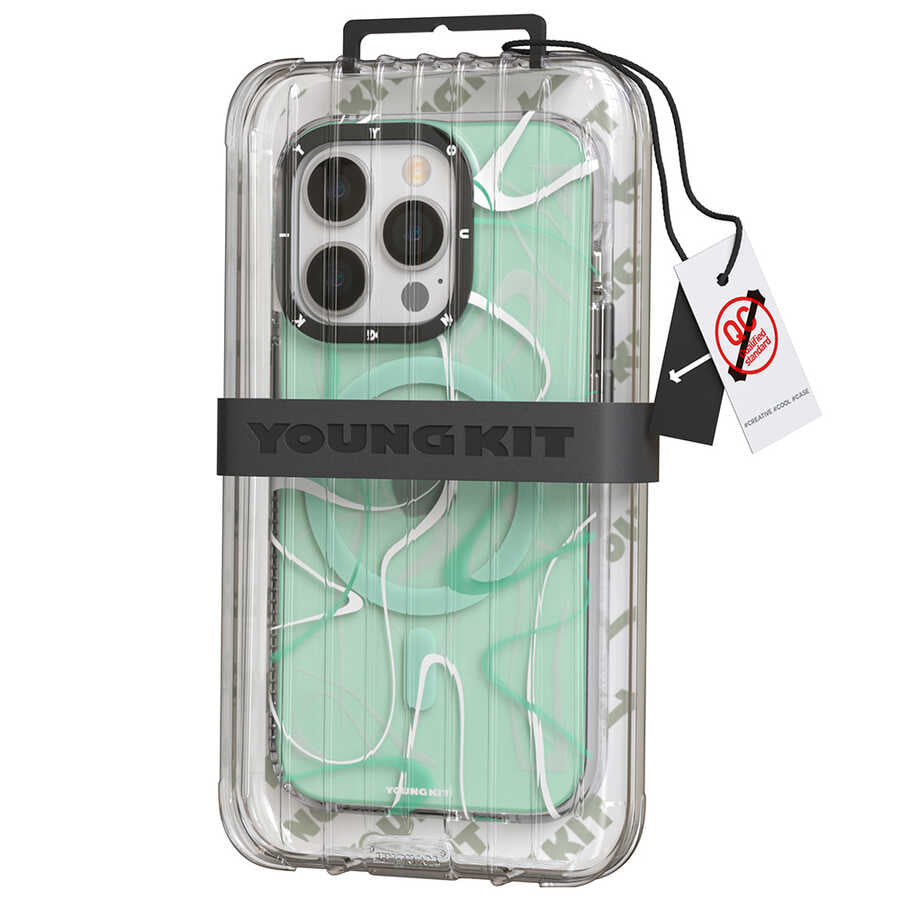 Apple iPhone 14 Pro Max Kılıf Magsafe Şarj Özellikli Youngkit Water-Ink Serisi Kapak Beyaz