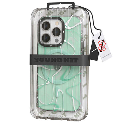 Apple iPhone 14 Pro Max Kılıf Magsafe Şarj Özellikli Youngkit Water-Ink Serisi Kapak Beyaz