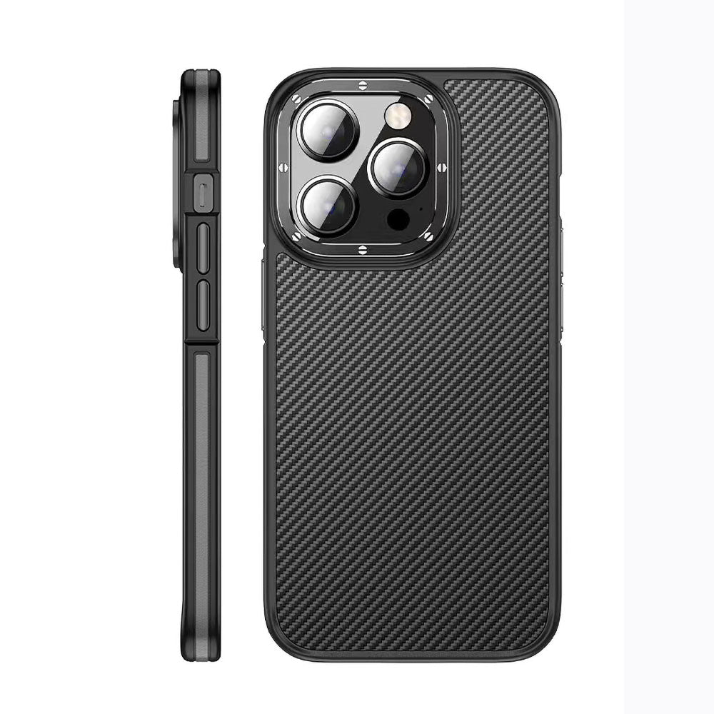 iPhone 14 Pro Max Kılıf Mat Transparan Karbon Fiber Görünümlü Wlons Marin Kılıf