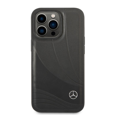 Apple iPhone 14 Pro Max Kılıf Mercedes Benz Hakiki Deri Yeni Dalga III Dizayn Kapak Siyah