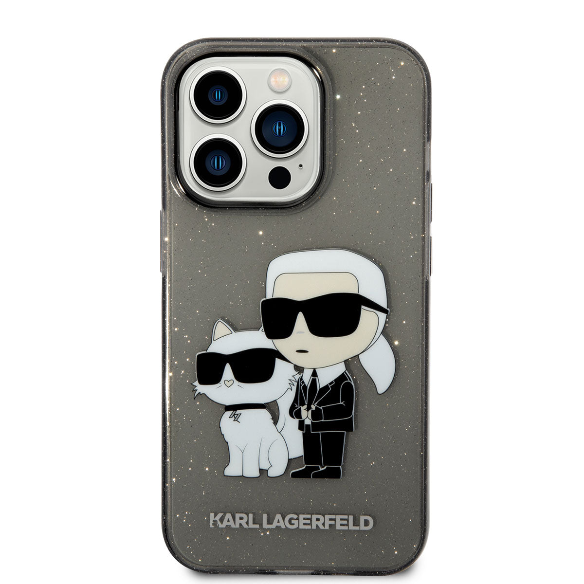 Apple iPhone 14 Pro Max Kılıf Karl Lagerfeld Transparan Simli K&C Dizayn Kapak Renksiz