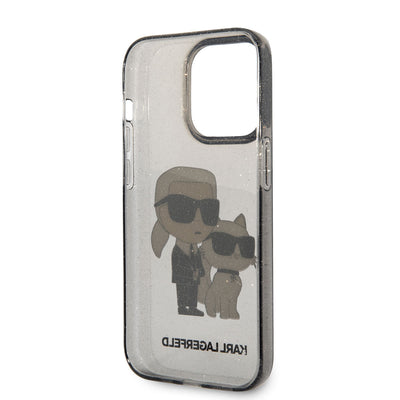 Apple iPhone 14 Pro Max Kılıf Karl Lagerfeld Transparan Simli K&C Dizayn Kapak Renksiz