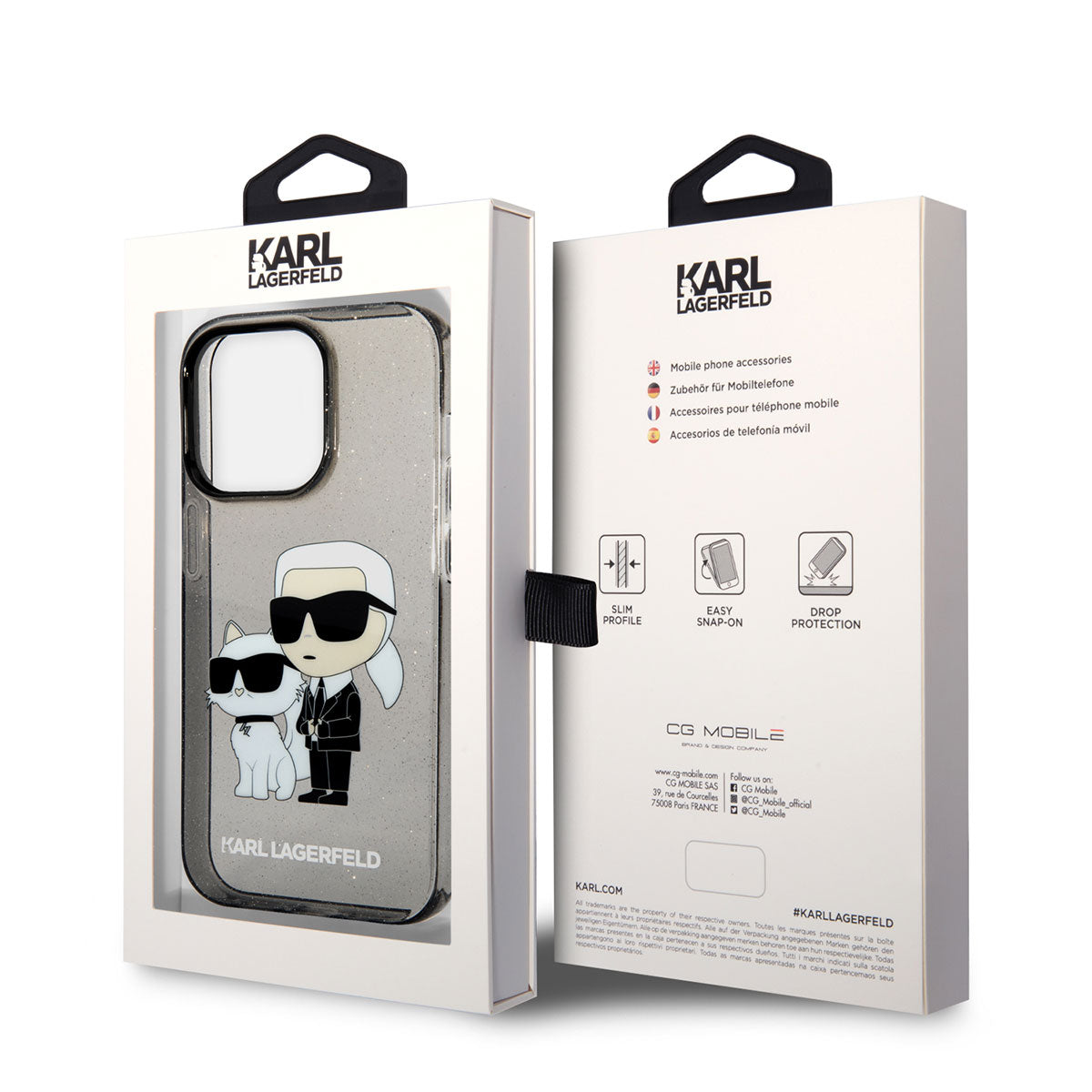 Apple iPhone 14 Pro Max Kılıf Karl Lagerfeld Transparan Simli K&C Dizayn Kapak Renksiz