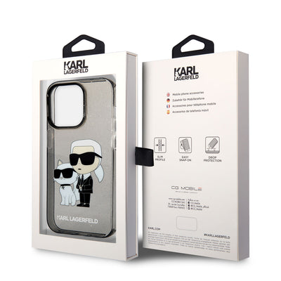 Apple iPhone 14 Pro Max Kılıf Karl Lagerfeld Transparan Simli K&C Dizayn Kapak Renksiz