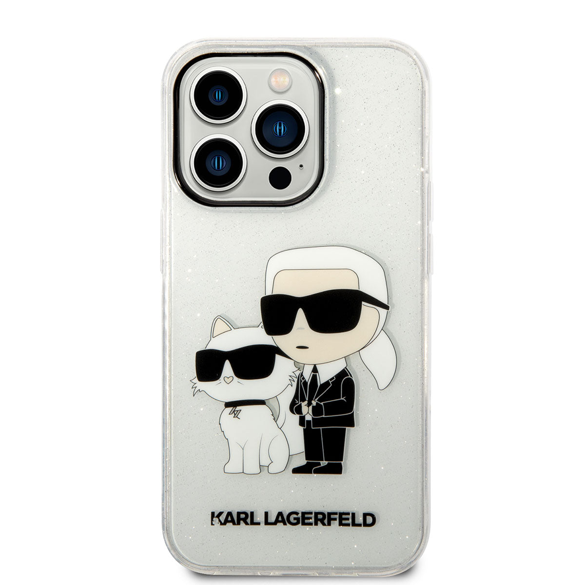 Apple iPhone 14 Pro Max Kılıf Karl Lagerfeld Transparan Simli K&C Dizayn Kapak Renksiz