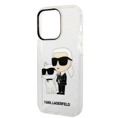 Apple iPhone 14 Pro Max Kılıf Karl Lagerfeld Transparan Simli K&C Dizayn Kapak Renksiz